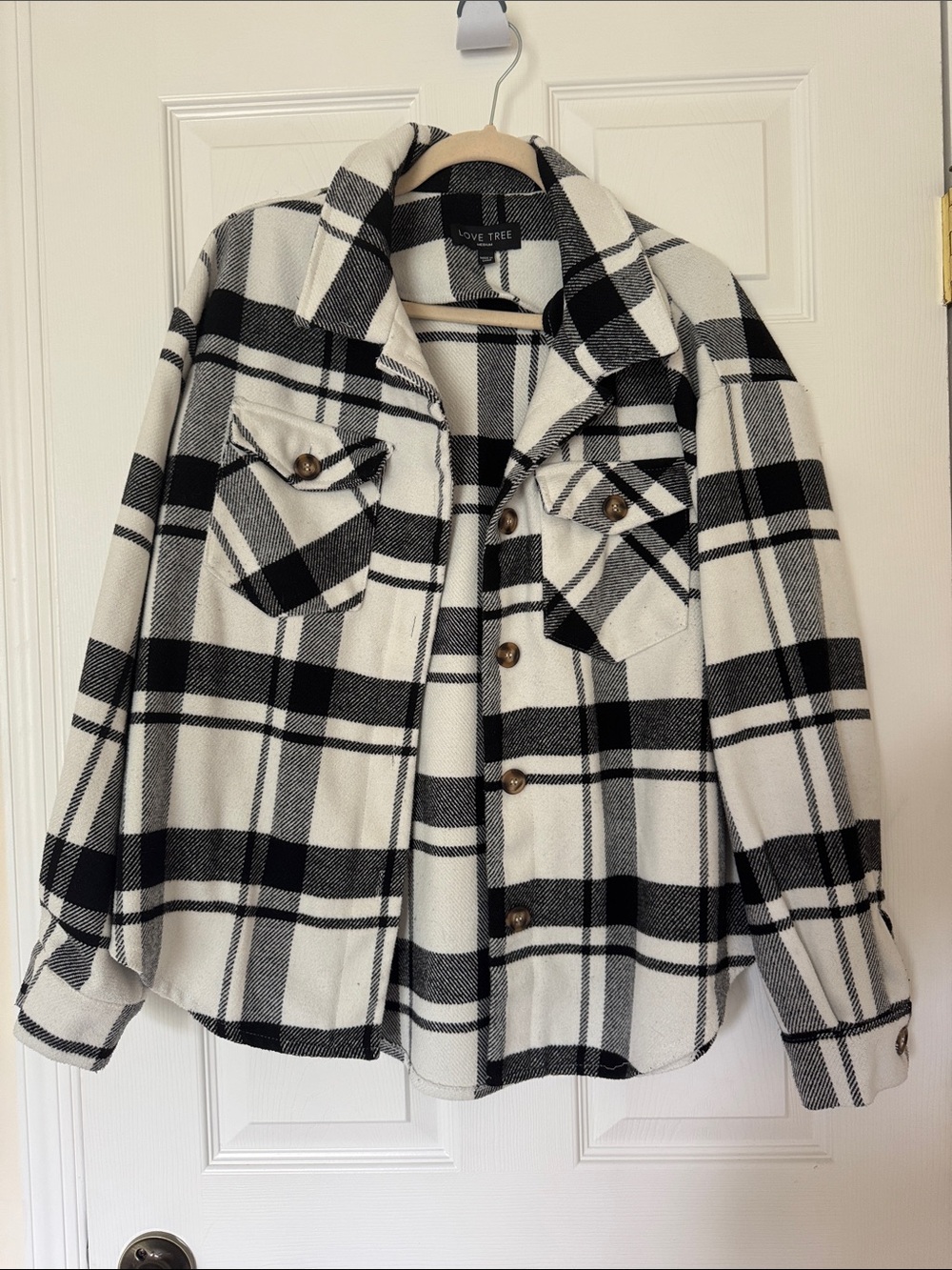 Love Tree Black & White Plaid Button-Up Shacket